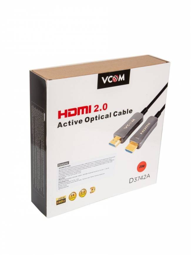 Активный оптический кабель HDMI 19M/M,ver. 2.0, 4K@60 Hz 20m VCOM <D3742A-20M> VCOM HDMI (m)- HDMI (m) 20м — для бизнеса и офиса