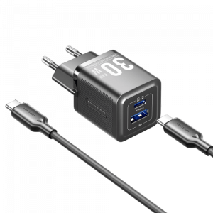 Набор для зарядки Vention з/у GaN 30W 2 порта USB (C + A) и кабель USB-C 3А Чёрный, шт. Vention TZ-FEQB0-EU-01