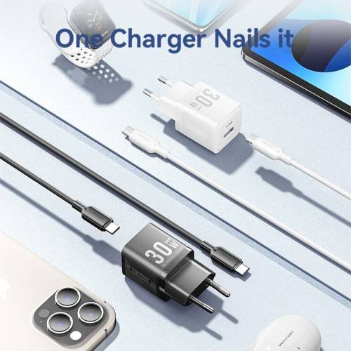 Набор для зарядки Vention з/у GaN 30W 2 порта USB (C + A) и кабель USB-C 3А Чёрный, шт. Vention TZ-FEQB0-EU-01 — для бизнеса и офиса Набор для зарядки Vention з/у GaN 30W 2 порта USB (C + A) и кабель USB-C 3А Чёрный, шт. Vention TZ-FEQB0-EU-01 — для бизнеса и офиса