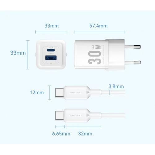 Набор для зарядки Vention з/у GaN 30W 2 порта USB (C + A) и кабель USB-C 3А Чёрный, шт. Vention TZ-FEQB0-EU-01 — для бизнеса и офиса Набор для зарядки Vention з/у GaN 30W 2 порта USB (C + A) и кабель USB-C 3А Чёрный, шт. Vention TZ-FEQB0-EU-01 — для бизнеса и офиса