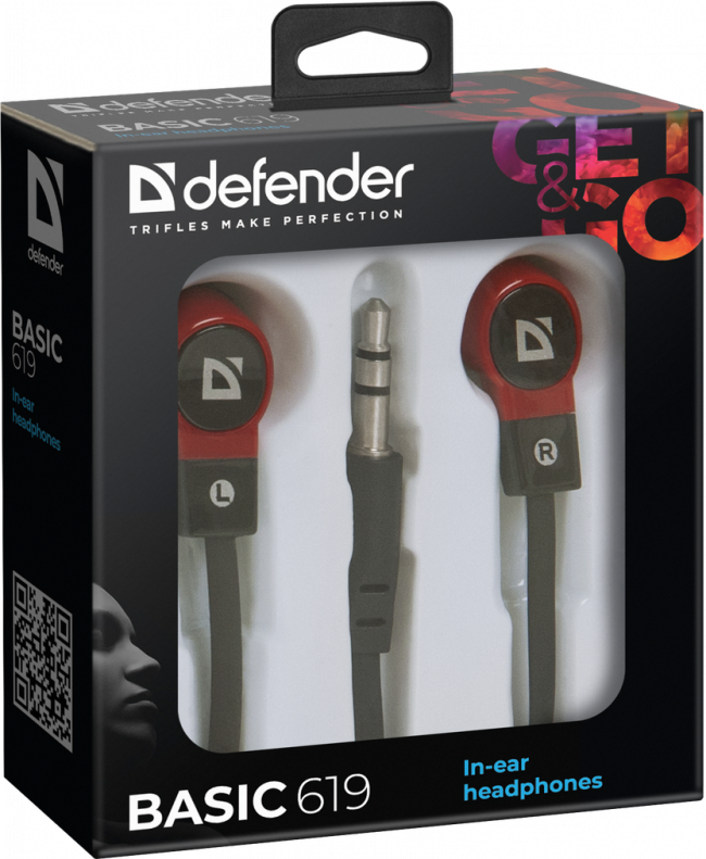Defender Наушники вставки Basic 619 черный + красный Defender Basic 619 — для бизнеса и офиса