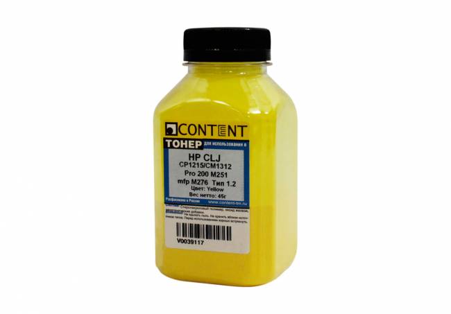 Тонер Content для HP CLJ CP1215/CM1312/Pro 200 M251/mfp M276, Тип 1.2, Y, 45 г, банка — для бизнеса и офиса Тонер Content для HP CLJ CP1215/CM1312/Pro 200 M251/mfp M276, Тип 1.2, Y, 45 г, банка — для бизнеса и офиса