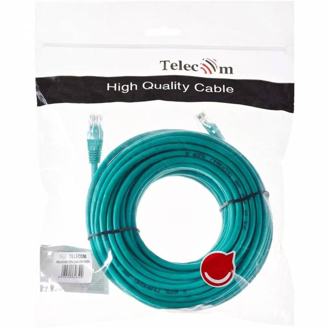 Патчкорд литой "Telecom" UTP кат.5е 20,0м зеленый VCOM NA102-G-20M — для бизнеса и офиса
