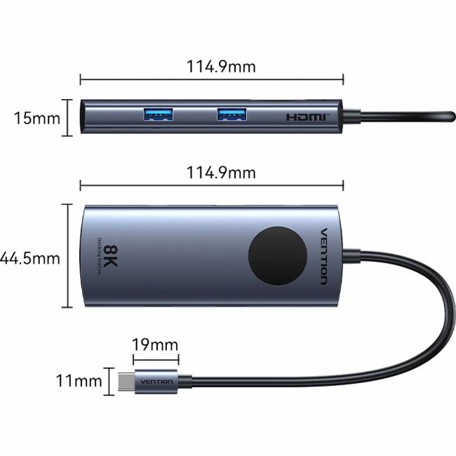 Мультифункциональный хаб Vention USB-C 5 в 1 HDMI 8K Vention TQXHB — для бизнеса и офиса