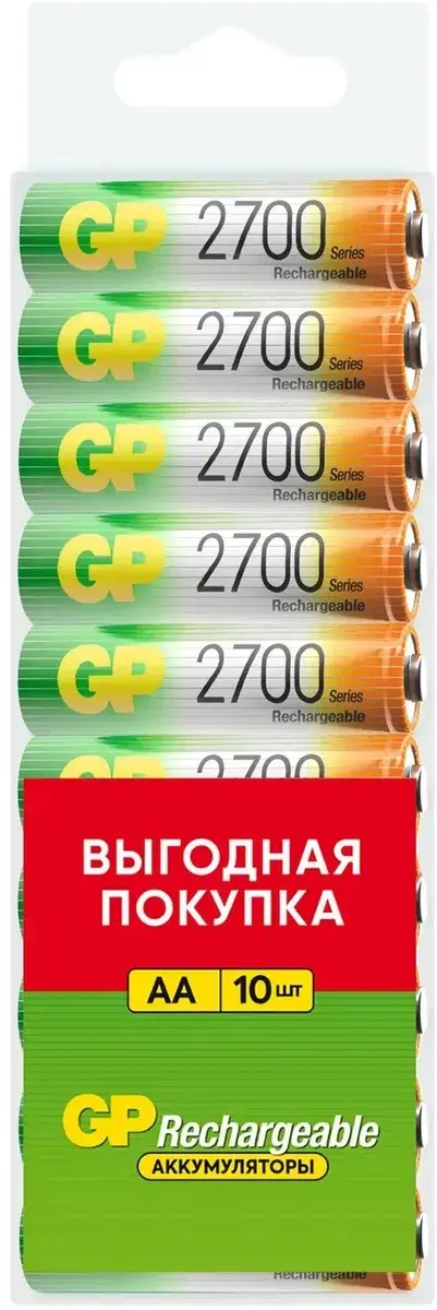 Перезаряжаемые аккумуляторы GP 270AAHC AA, мин. ёмкость 2600 мАч - 10 шт. пластиковый бокс GP 4610116212875 — для бизнеса и офиса Перезаряжаемые аккумуляторы GP 270AAHC AA, мин. ёмкость 2600 мАч - 10 шт. пластиковый бокс GP 4610116212875 — для бизнеса и офиса