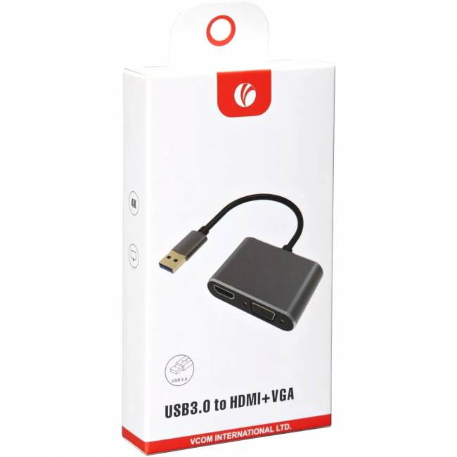 Кабель-переходник USB 3.0 (Am) --> HDMI(f)+VGA(f), Aluminum Shell, VCOM <CU322M> Кабель-переходник VCOM USB 3.0 AM/HDMI F+VGA F (CU322M) — для бизнеса и офиса Кабель-переходник USB 3.0 (Am) --> HDMI(f)+VGA(f), Aluminum Shell, VCOM <CU322M> Кабель-переходник VCOM USB 3.0 AM/HDMI F+VGA F (CU322M) — для бизнеса и офиса