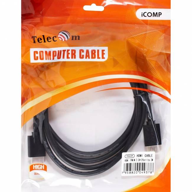 Кабель HDMI-19M --- HDMI-19M ver 2.0+3D/Ethernet ,2m, 2 фильтраTelecom <TCG215F-2M> Кабель Telecom HDMI (m)/HDMI (m) - 2 м (TCG215F-2M) — для бизнеса и офиса