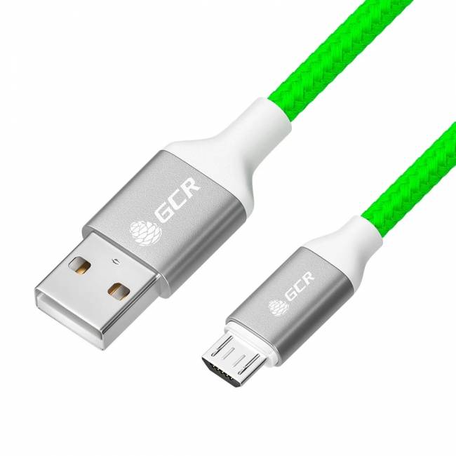 GCR QC Кабель 1.0m MicroUSB, быстрая зарядка, зеленый нейлон, AL корпус серебро, белый ПВХ, 28/24 AWG, GCR-52470 Кабель Greenconnect 1 м (GCR-52470) — для бизнеса и офиса GCR QC Кабель 1.0m MicroUSB, быстрая зарядка, зеленый нейлон, AL корпус серебро, белый ПВХ, 28/24 AWG, GCR-52470 Кабель Greenconnect 1 м (GCR-52470) — для бизнеса и офиса