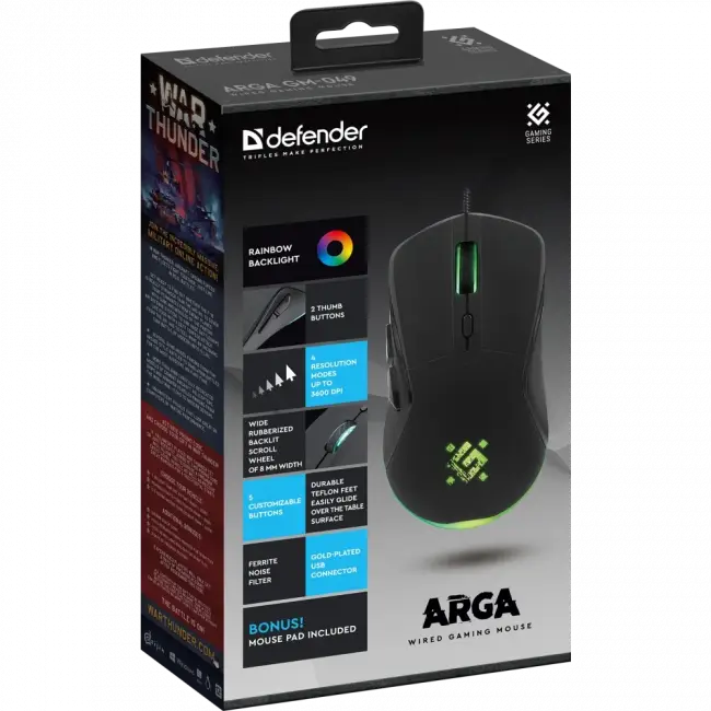 Defender Проводная игровая мышь Arga GM-049 черн,радуж,6кн,3600dpi,+ковер Defender Arga GM-049 — для бизнеса и офиса Defender Проводная игровая мышь Arga GM-049 черн,радуж,6кн,3600dpi,+ковер Defender Arga GM-049 — для бизнеса и офиса
