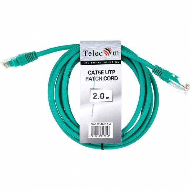 Патчкорд литой "Telecom" UTP кат.5е 2,0м зеленый VCOM NA102-G-2M — для бизнеса и офиса