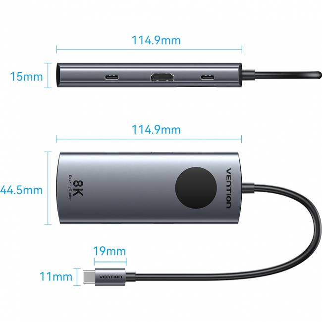 Мультифункциональный хаб Vention USB-C 6 в 1 HDMI 8K Vention TQZHB — для бизнеса и офиса
