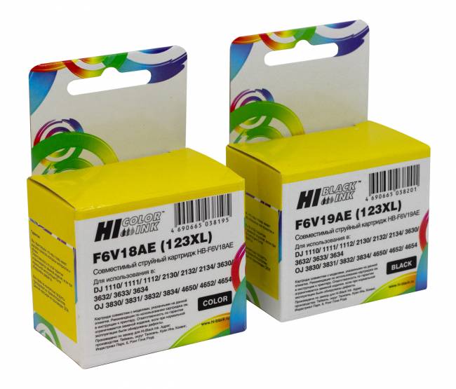 Комплект струйных картриджей Hi-Black (№123XL) для HP F6V19AE(Bk)+F6V18AE(3-сolor) — для бизнеса и офиса Комплект струйных картриджей Hi-Black (№123XL) для HP F6V19AE(Bk)+F6V18AE(3-сolor) — для бизнеса и офиса
