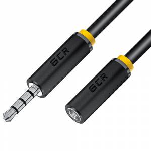 GCR Удлинитель для гарнитуры 0.3m jack 3,5mm/jack 3,5mm черный, желтая окантовка, 28AWG, M/F Greenconnect jack 3,5mm (m) - jack 3,5mm (f) 0.3 черный