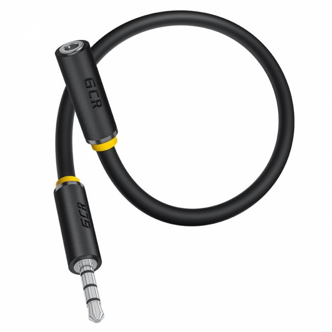 GCR Удлинитель для гарнитуры 0.3m jack 3,5mm/jack 3,5mm черный, желтая окантовка, 28AWG, M/F Greenconnect jack 3,5mm (m) - jack 3,5mm (f) 0.3 черный — для бизнеса и офиса