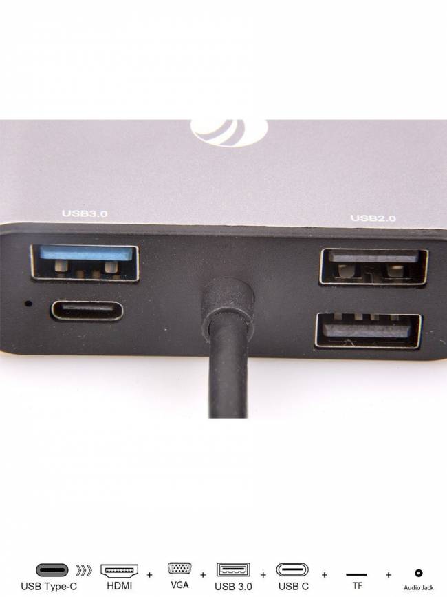 Aдаптер USB3.1 Type-CM-->HDMI +VGA+3XUSB +PD charging+TF+AUDIO,Aluminum Shell, VCOM <CU425> VCOM USB 3.2 Type-C (m) - VGA (f),HDMI (f),mini jack 3.5 mm (f),USB 3.2 Type-AF,USB 3.2 Type-C (f),2 x USB 2.0 Type-AF — для бизнеса и офиса Aдаптер USB3.1 Type-CM-->HDMI +VGA+3XUSB +PD charging+TF+AUDIO,Aluminum Shell, VCOM <CU425> VCOM USB 3.2 Type-C (m) - VGA (f),HDMI (f),mini jack 3.5 mm (f),USB 3.2 Type-AF,USB 3.2 Type-C (f),2 x USB 2.0 Type-AF — для бизнеса и офиса