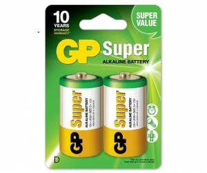 Алкалиновые батарейки GP Super Alkaline 13А типоразмера D - 2 шт. на блистере GP Super Alkaline 13А типоразмера D (4891199000003)