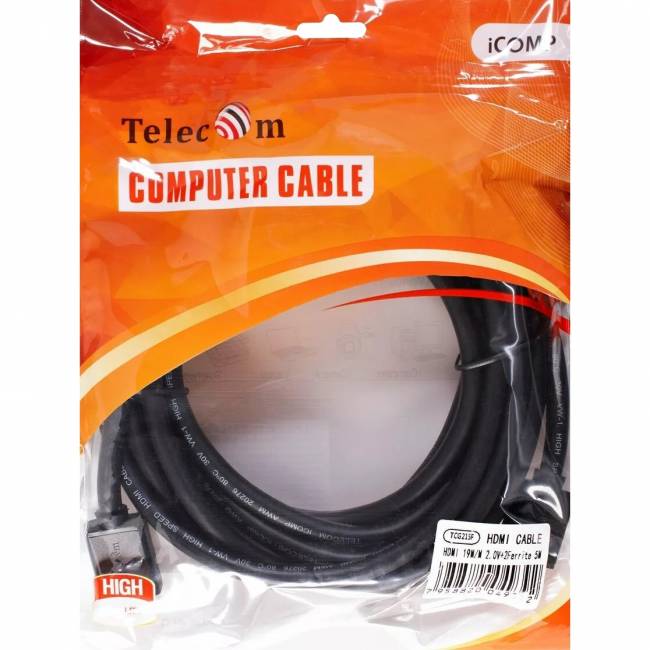 Кабель HDMI-19M --- HDMI-19M ver 2.0+3D/Ethernet ,5m, 2 фильтраTelecom <TCG215F-5M> Кабель Telecom HDMI (m)/HDMI (m) - 5 м (TCG215F-5M) — для бизнеса и офиса
