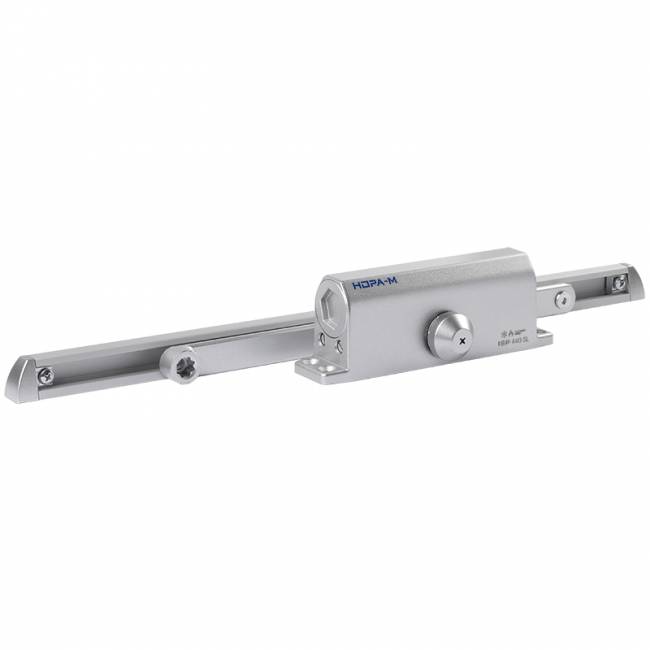 Доводчик дверной со скользящей тягой 440 Slider ISPARUS от 70 до 130 кг серебро — для бизнеса и офиса