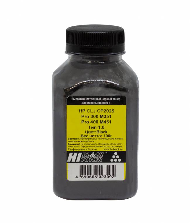 Тонер Hi-Black для HP CLJ CP2025/Pro 300 M351/Pro 400 M451, Тип 1.0, Bk, 100 г, банка — для бизнеса и офиса Тонер Hi-Black для HP CLJ CP2025/Pro 300 M351/Pro 400 M451, Тип 1.0, Bk, 100 г, банка — для бизнеса и офиса