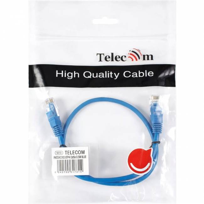 Патчкорд литой "Telecom" UTP кат.5е 0,5м синий VCOM NA102-L-0.5M — для бизнеса и офиса