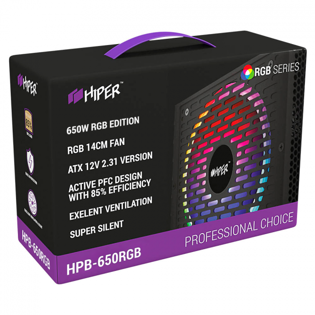 блок питания для ПК 650 Ватт HIPER HPB-650RGB — для бизнеса и офиса блок питания для ПК 650 Ватт HIPER HPB-650RGB — для бизнеса и офиса