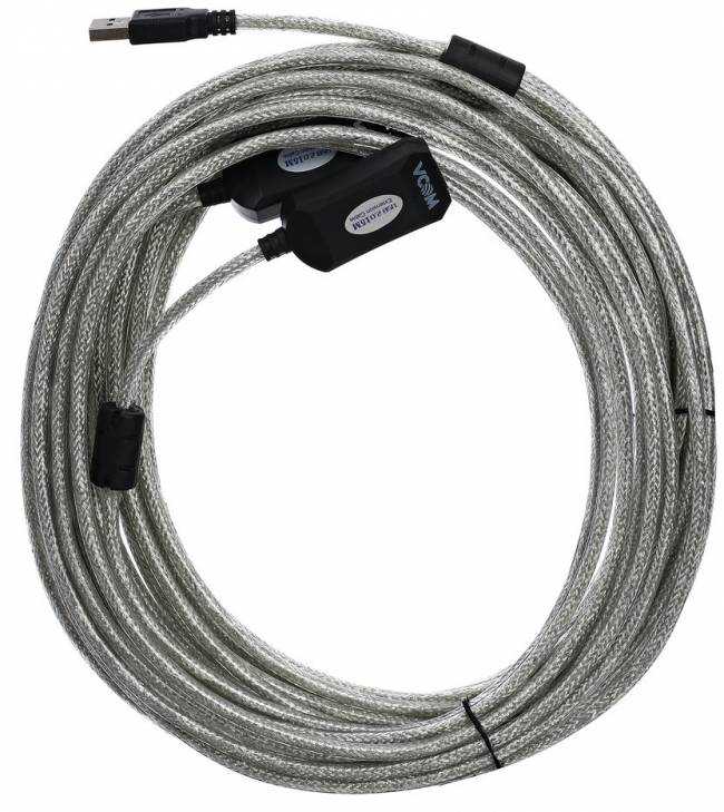 Кабель-адаптер USB2.0-repeater, удлинительный активный <Am-->Af> 15м VCOM <VUS7049-15M> VCOM USB 2.0 Type-AM - USB 2.0 Type-AF 15м — для бизнеса и офиса