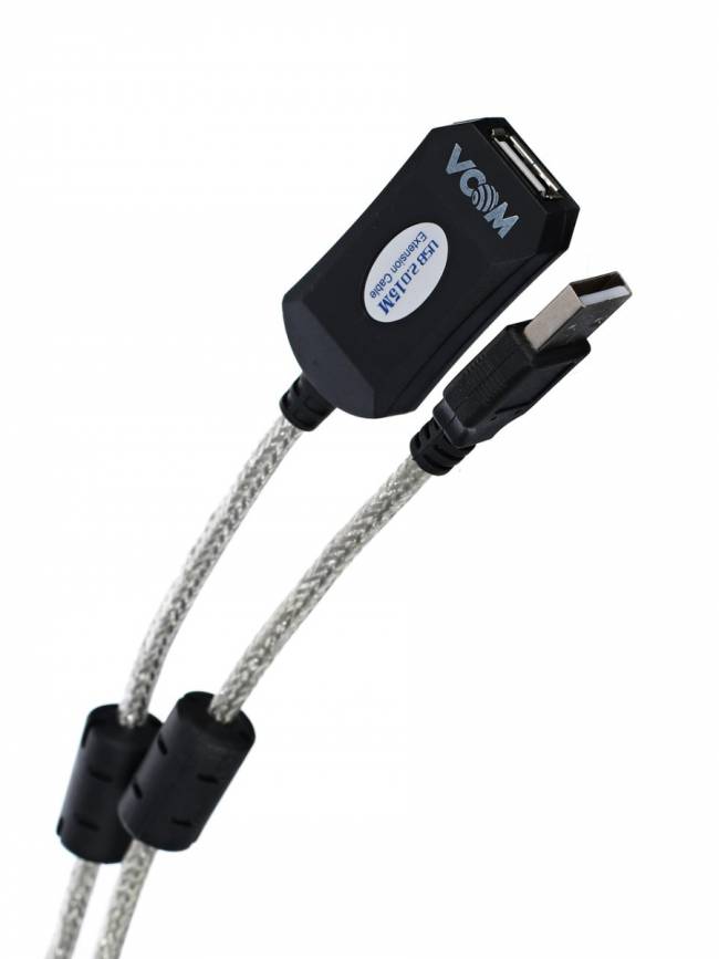 Кабель-адаптер USB2.0-repeater, удлинительный активный <Am-->Af> 15м VCOM <VUS7049-15M> VCOM USB 2.0 Type-AM - USB 2.0 Type-AF 15м — для бизнеса и офиса