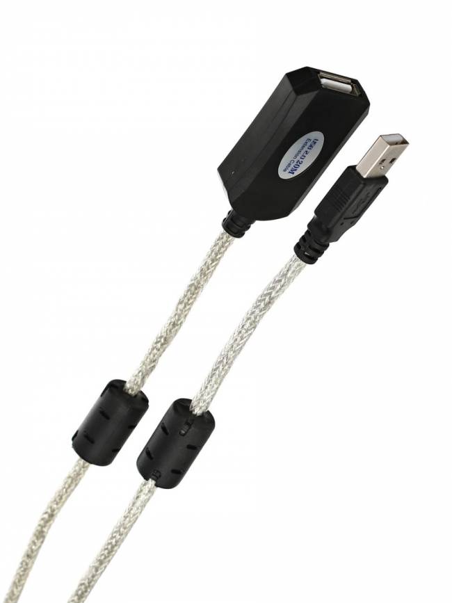 Кабель-адаптер USB2.0-repeater, удлинительный активный <Am-->Af> 15м VCOM <VUS7049-15M> VCOM USB 2.0 Type-AM - USB 2.0 Type-AF 15м — для бизнеса и офиса