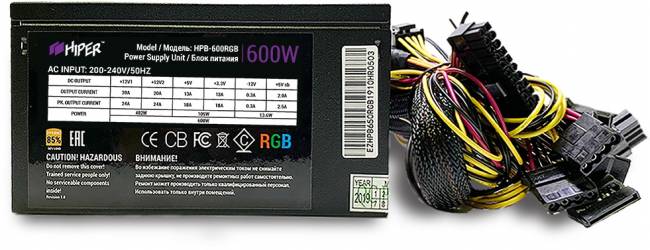 блок питания для ПК 600 Ватт HIPER HPB-600RGB — для бизнеса и офиса блок питания для ПК 600 Ватт HIPER HPB-600RGB — для бизнеса и офиса
