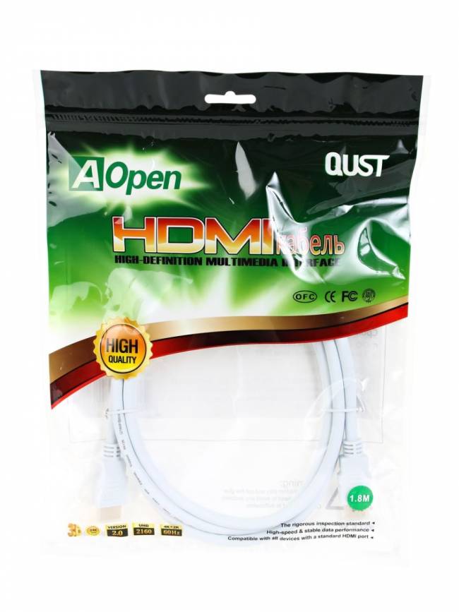 Кабель HDMI 19M/M ver 2.0, 1.8М, белый  Aopen <ACG711W-1.8M> AOpen HDMI (m) - HDMI (m) 1.8м — для бизнеса и офиса