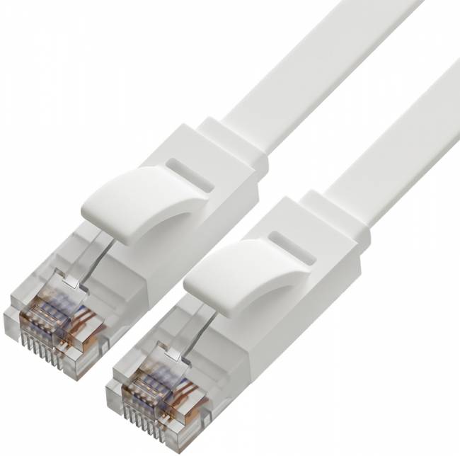 Greenconnect Патч-корд PROF плоский прямой 1.0m, UTP медь кат.6, белый, 30 AWG, ethernet high speed 10 Гбит/с, RJ45, T568B, GCR-51787 Greenconnect RJ45(m) - RJ45(m) Cat. 6 U/UTP PVC 1м белый — для бизнеса и офиса