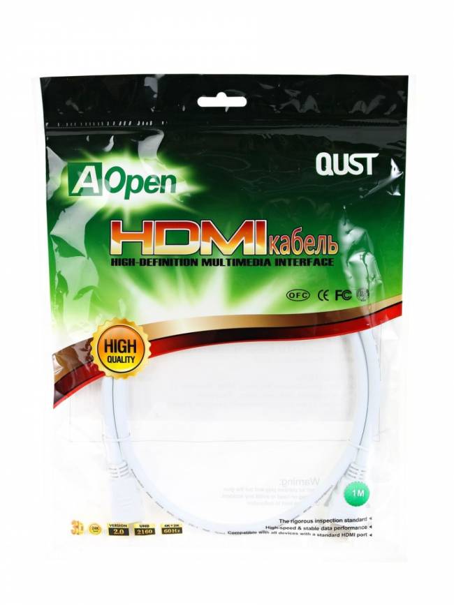 Кабель HDMI 19M/M ver 2.0, 1М, белый  Aopen <ACG711W-1M> AOpen HDMI (m) - HDMI (m) 1м — для бизнеса и офиса