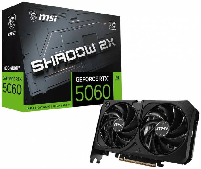 Видеокарта MSI GeForce RTX 5060 8G SHADOW 2X OC MAX — для бизнеса и офиса Видеокарта MSI GeForce RTX 5060 8G SHADOW 2X OC MAX — для бизнеса и офиса