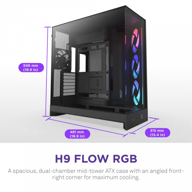 Корпус без блока питания NZXT H9 Flow RGB CM-H92FB-R1 — для бизнеса и офиса Корпус без блока питания NZXT H9 Flow RGB CM-H92FB-R1 — для бизнеса и офиса