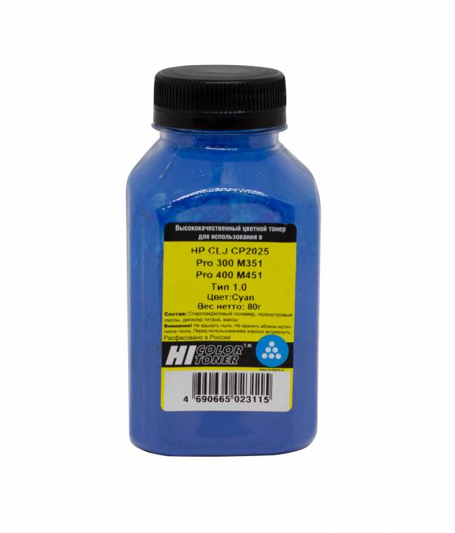 Тонер Hi-Black для HP CLJ CP2025/Pro 300 M351/Pro 400 M451, Тип 1.0, C, 80 г, банка — для бизнеса и офиса Тонер Hi-Black для HP CLJ CP2025/Pro 300 M351/Pro 400 M451, Тип 1.0, C, 80 г, банка — для бизнеса и офиса