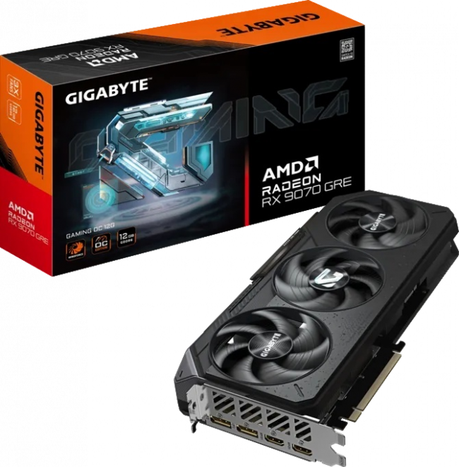 Видеокарта GIGABYTE Radeon RX 9070 GRE GAMING OC 12G (GV-R907GREGAMING OC-12GD) — для бизнеса и офиса Видеокарта GIGABYTE Radeon RX 9070 GRE GAMING OC 12G (GV-R907GREGAMING OC-12GD) — для бизнеса и офиса