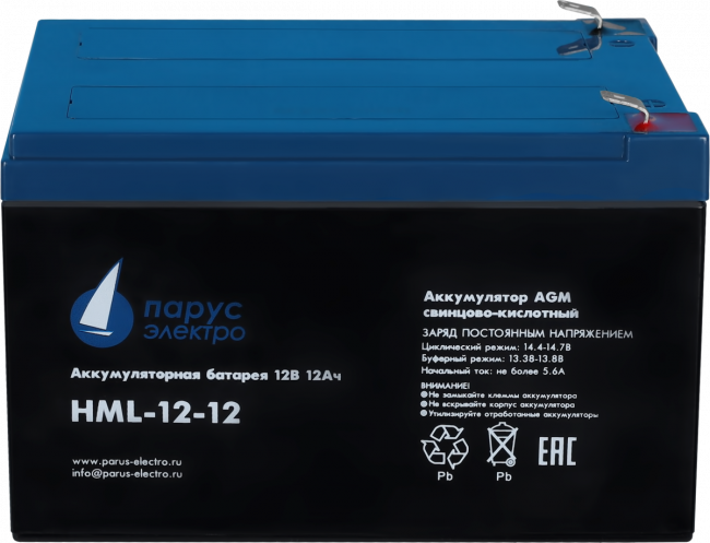 Батарея Парус Электро, профессиональная серия HML-12-12, напряжение 12В, емкость 12Ач (разряд 20 часов), макс. ток разряда (5сек) 180А, макс. ток заряда 4.8А, свинцово-кислотная типа AGM, клеммы F2, ДхШхВ 151х98х95мм., полная высота с клеммами 101мм., вес — для бизнеса и офиса Батарея Парус Электро, профессиональная серия HML-12-12, напряжение 12В, емкость 12Ач (разряд 20 часов), макс. ток разряда (5сек) 180А, макс. ток заряда 4.8А, свинцово-кислотная типа AGM, клеммы F2, ДхШхВ 151х98х95мм., полная высота с клеммами 101мм., вес — для бизнеса и офиса