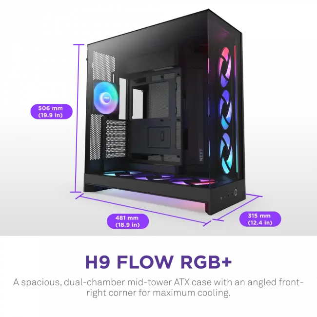 Корпус без блока питания NZXT H9 Flow RGB+ CM-H92FB-P1 — для бизнеса и офиса Корпус без блока питания NZXT H9 Flow RGB+ CM-H92FB-P1 — для бизнеса и офиса