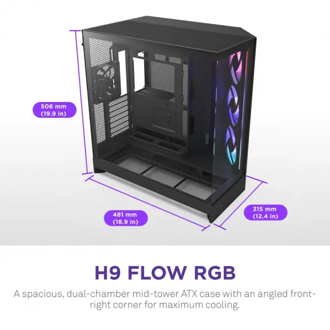 Корпус без блока питания NZXT H9 Flow RGB+ CM-H92FB-P1 — для бизнеса и офиса Корпус без блока питания NZXT H9 Flow RGB+ CM-H92FB-P1 — для бизнеса и офиса