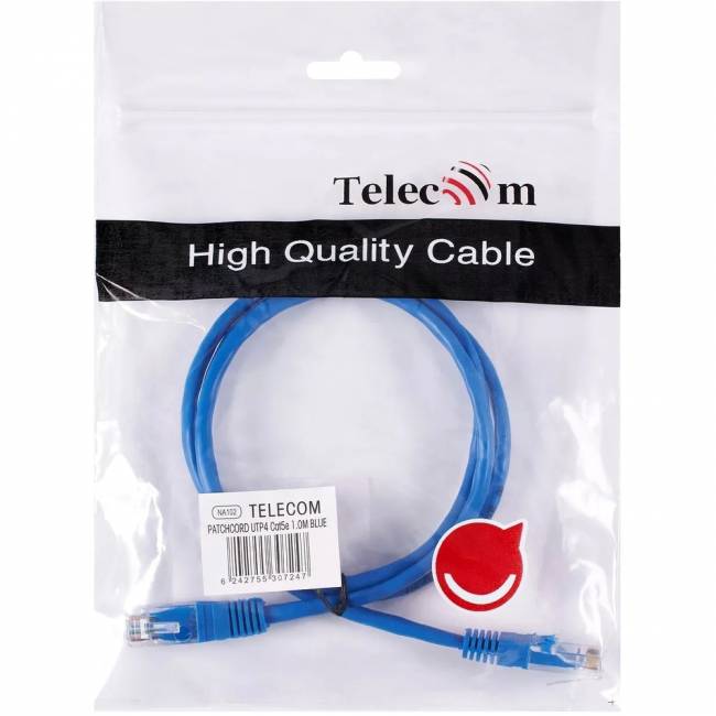 Патчкорд литой "Telecom" UTP кат.5е 1,0м синий VCOM NA102-L-1M — для бизнеса и офиса