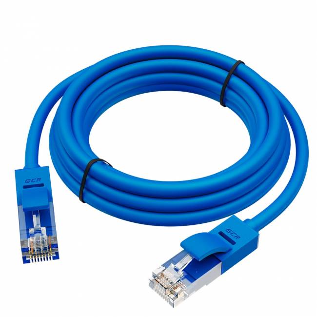 GCR Патч-корд прямой 35.0m UTP кат.5e, синий, позолоченные контакты, 24 AWG, литой, ethernet high speed 1 Гбит/с, RJ45, T568B, GCR-50947 Greenconnect RJ45(m) - RJ45(m) Cat. 5e UTP  35м синий — для бизнеса и офиса