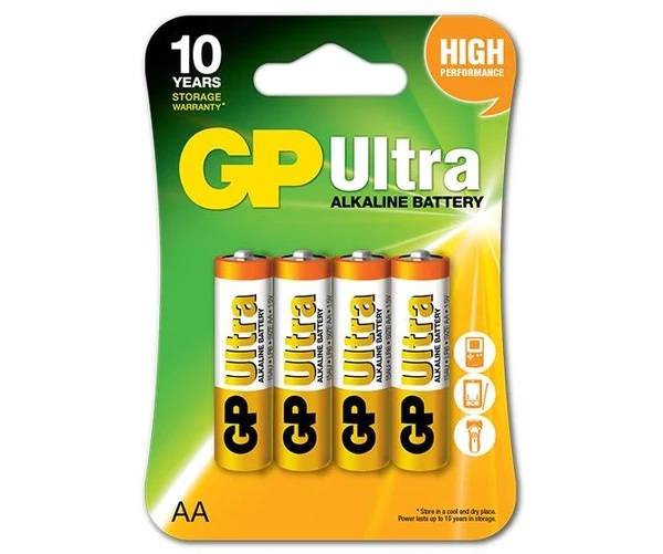Алкалиновые батарейки GP Ultra Alkaline 15А AA - 4 шт. на блистере GP Ultra Alkaline 15А AA (4891199027598) — для бизнеса и офиса Алкалиновые батарейки GP Ultra Alkaline 15А AA - 4 шт. на блистере GP Ultra Alkaline 15А AA (4891199027598) — для бизнеса и офиса