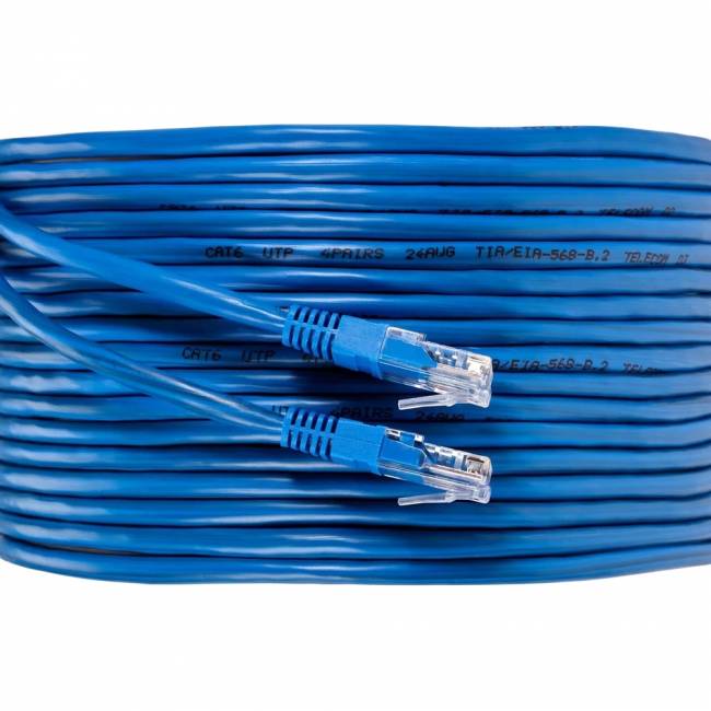 Патчкорд литой "Telecom" UTP кат.5е 20,0м синий VCOM NA102-L-20M — для бизнеса и офиса