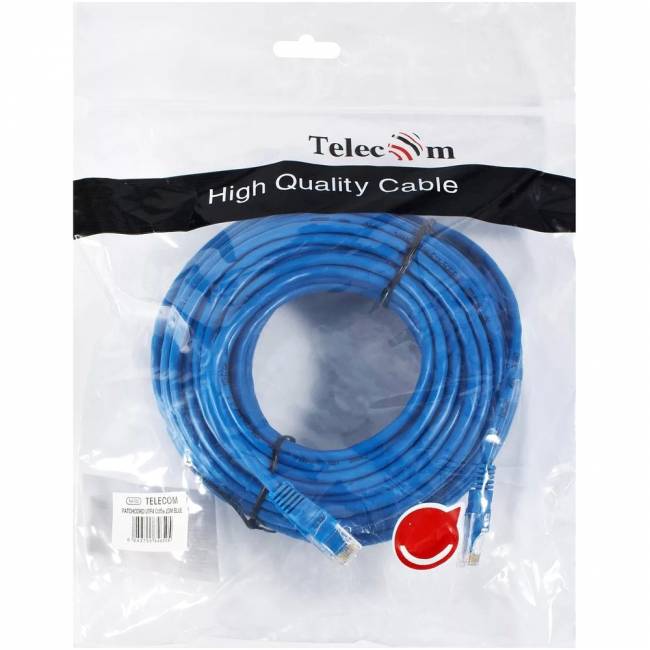 Патчкорд литой "Telecom" UTP кат.5е 20,0м синий VCOM NA102-L-20M — для бизнеса и офиса