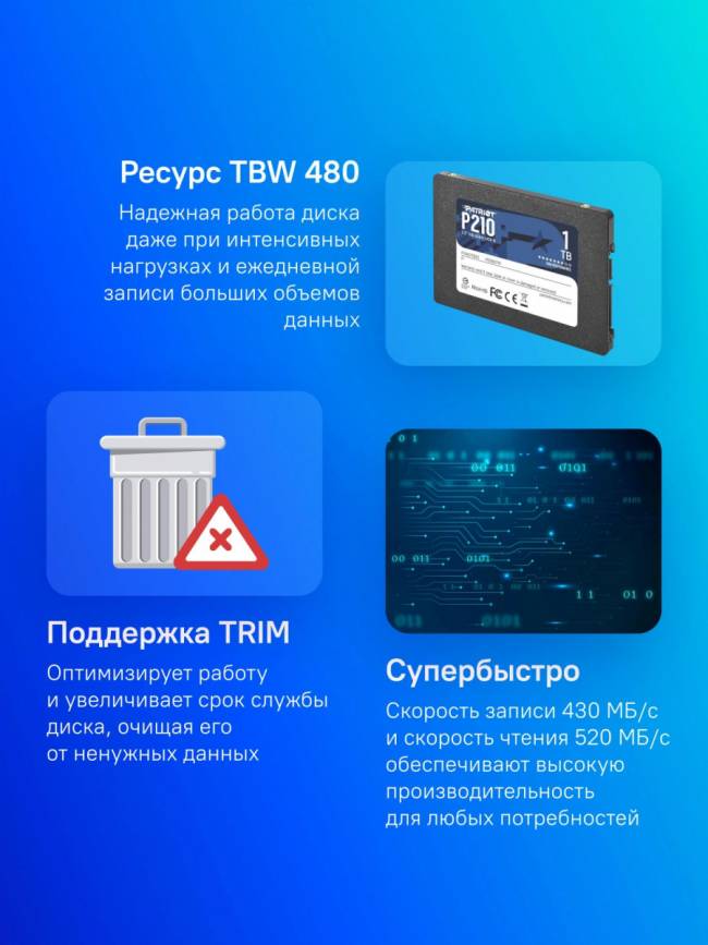 Накопитель SSD Patriot P210S1TB25 — для бизнеса и офиса Накопитель SSD Patriot P210S1TB25 — для бизнеса и офиса