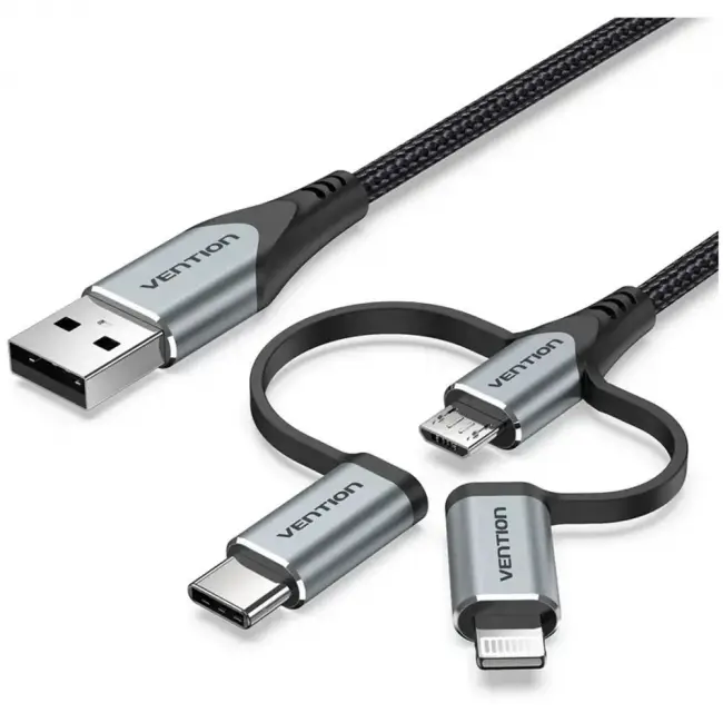 Кабель Vention 3 в 1 USB 2.0 AM/ Micro-B, USB-C, Lightning M - 1м. Черный Vention CQJHF — для бизнеса и офиса Кабель Vention 3 в 1 USB 2.0 AM/ Micro-B, USB-C, Lightning M - 1м. Черный Vention CQJHF — для бизнеса и офиса