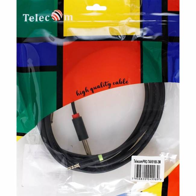 Кабель-адаптер 3.5ST(M)/2X6.35 ST(M), 3м, Telecom PRO <TAV6168-3M> Адаптер-переходник Telecom Jack 3.5 mm M/2 x jack 6.35 mm M (TAV6168-3M) — для бизнеса и офиса