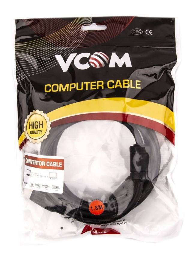 Кабель HDMI AM/DVI(24+1)M, 1.8м, CU, 1080P@60Hz, 2F, VCOM <CG484G-1.8M> VCOM HDMI (m) - DVI-D (m) 1.8м — для бизнеса и офиса