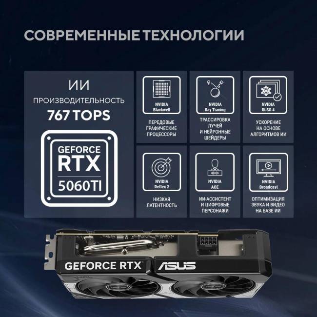 Видеокарта ASUS DUAL-RTX5060TI-O8G — для бизнеса и офиса Видеокарта ASUS DUAL-RTX5060TI-O8G — для бизнеса и офиса