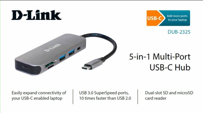Концентратор Концентратор D-Link DUB-2325 с разъемом USB 3.0 Type-C (DUB-2325/A1A) — для бизнеса и офиса Концентратор Концентратор D-Link DUB-2325 с разъемом USB 3.0 Type-C (DUB-2325/A1A) — для бизнеса и офиса